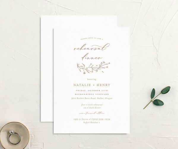 Illustrated Floral Rehearsal Dinner Invitations front-and-back in Walnut