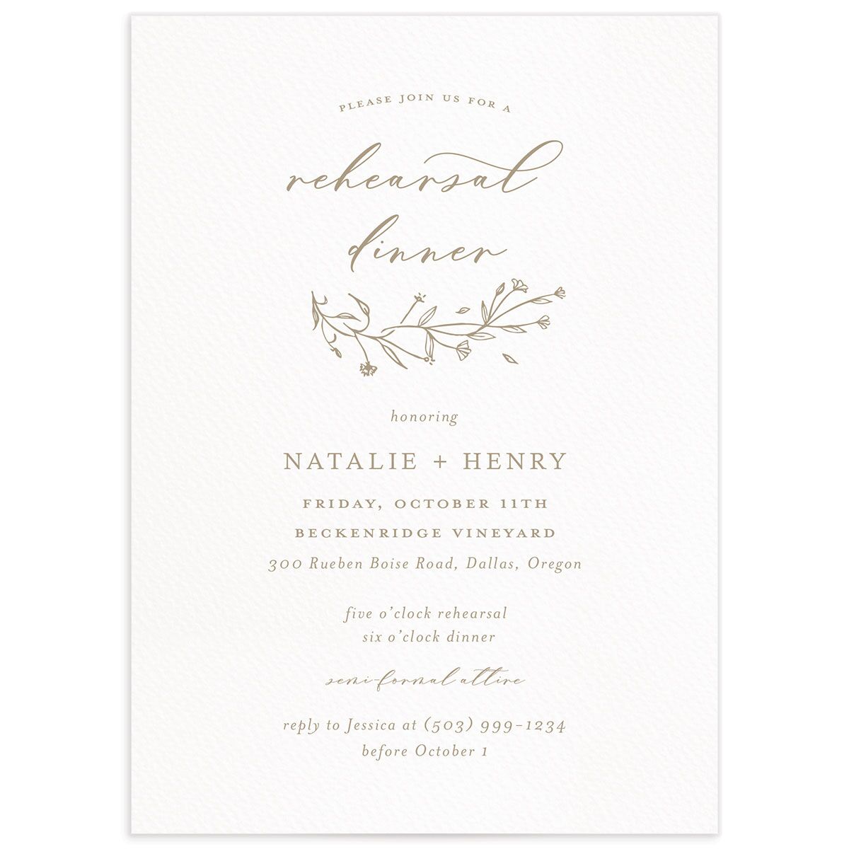 Illustrated Floral Rehearsal Dinner Invitations [object Object] in Brown