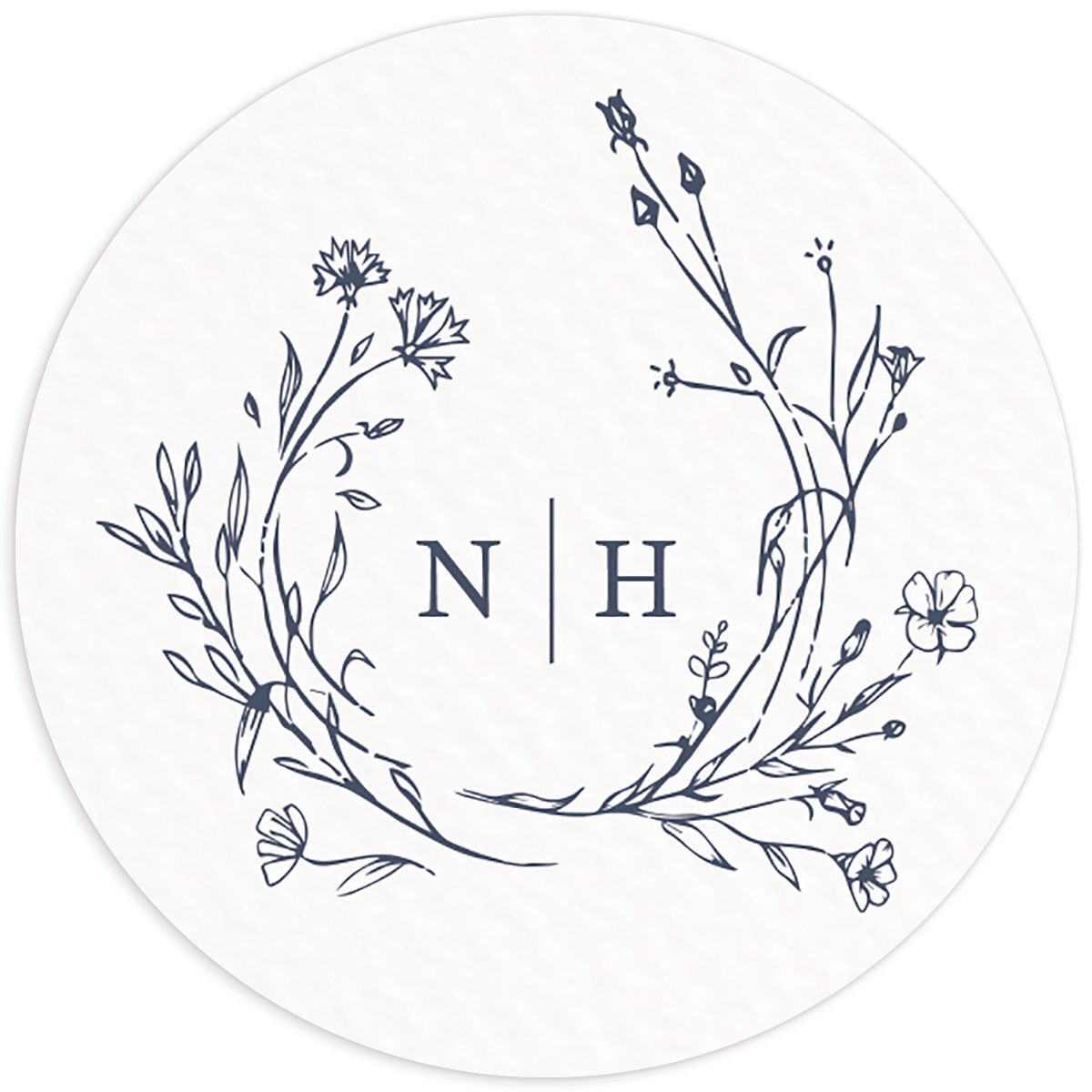 Illustrated Floral Wedding Stickers front in French Blue