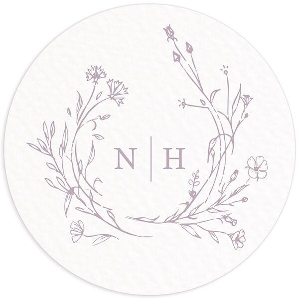 Illustrated Floral Wedding Stickers front in Jewel Purple