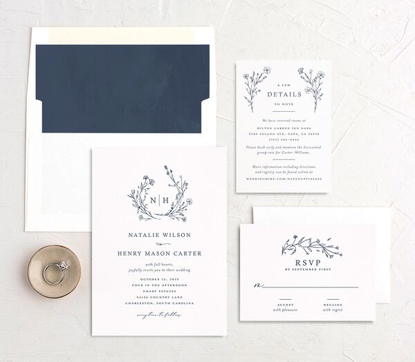 Illustrated Floral Wedding Invitations suite in French Blue