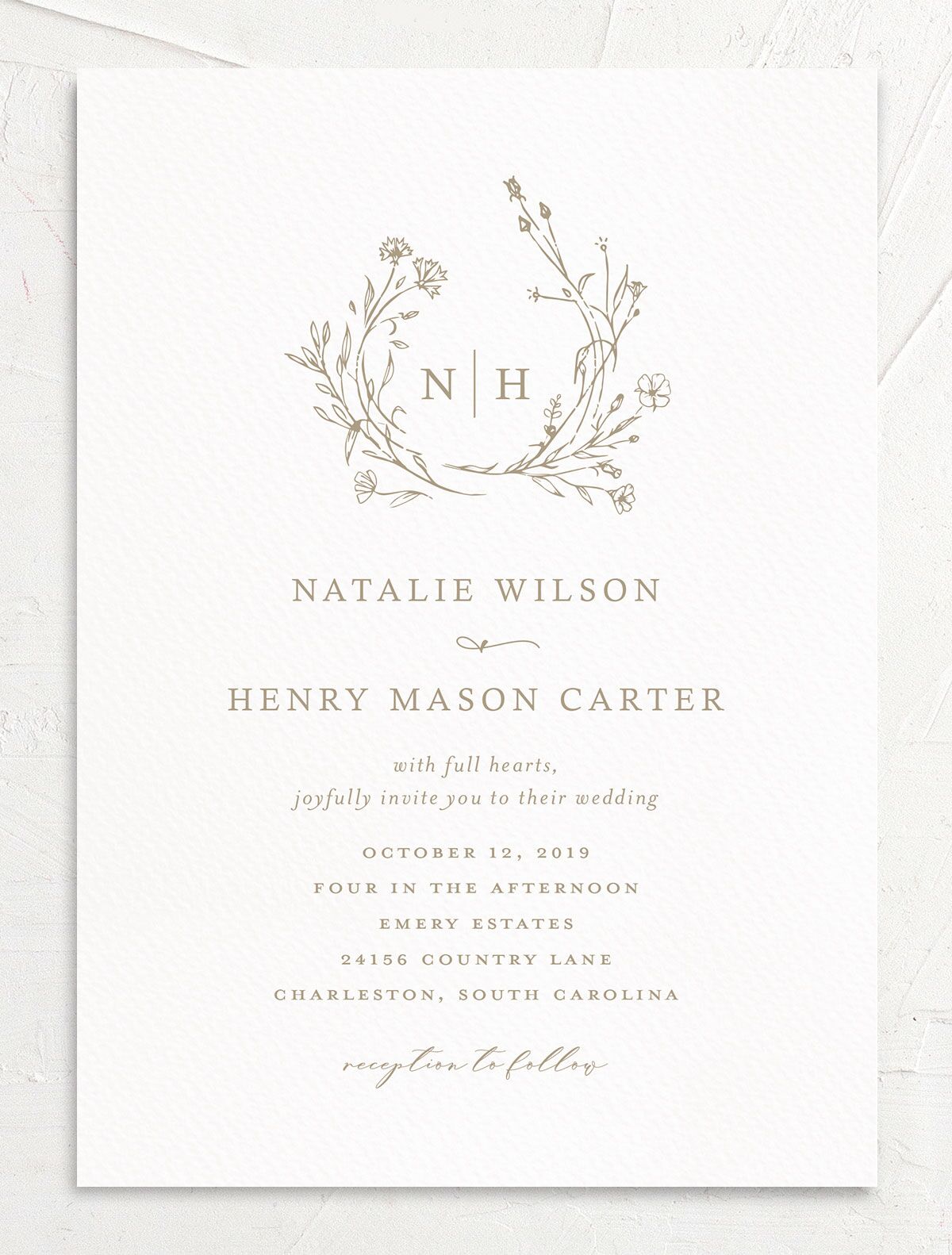 Illustrated Floral Wedding Invitations front in Walnut