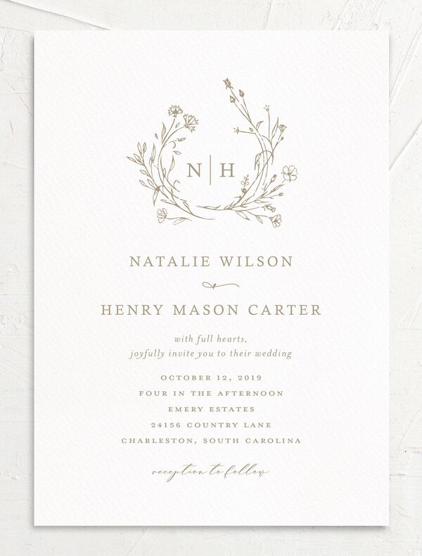 Illustrated Floral Wedding Invitations front in Walnut