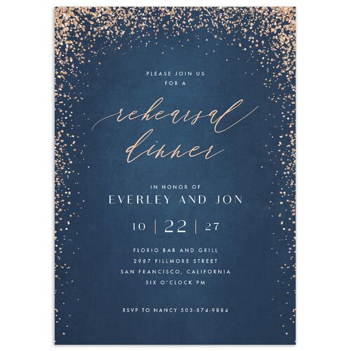 Sparkling Romance Rehearsal Dinner Invitations - Moody Blue