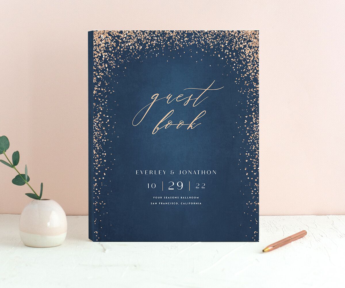 Elegant Glamour Wedding Guest Book front in French Blue