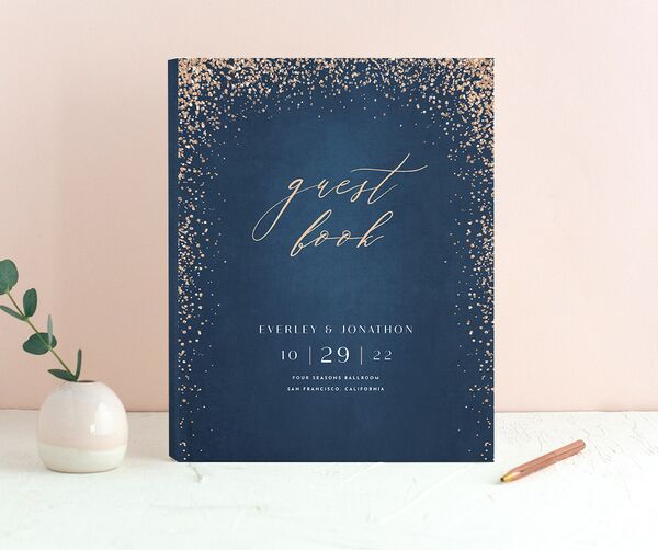 Elegant Glamour Wedding Guest Book front in French Blue