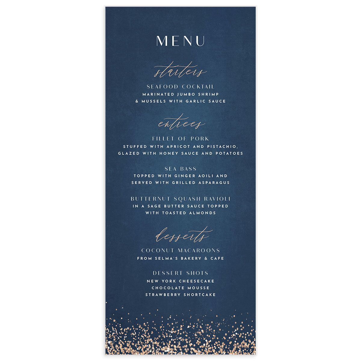 Elegant Glamour Menus front in French Blue
