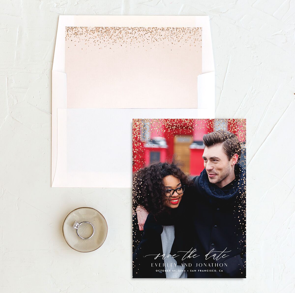 Elegant Glamour Save the Date Cards envelope-and-liner in French Blue