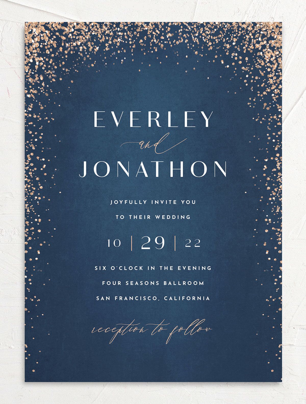 Elegant Glamour Wedding Invitations front in French Blue