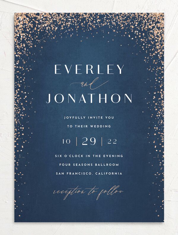 Elegant Glamour Wedding Invitations front in French Blue