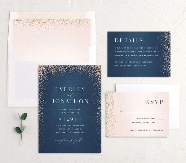 Elegant Glamour Wedding Invitations suite in French Blue