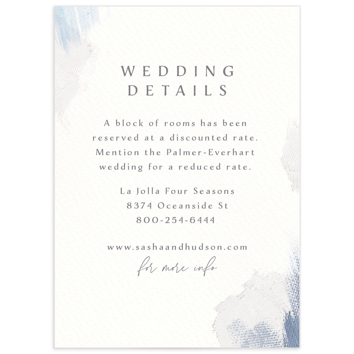 Painted Brushstroke Wedding Enclosure Cards front in Blue