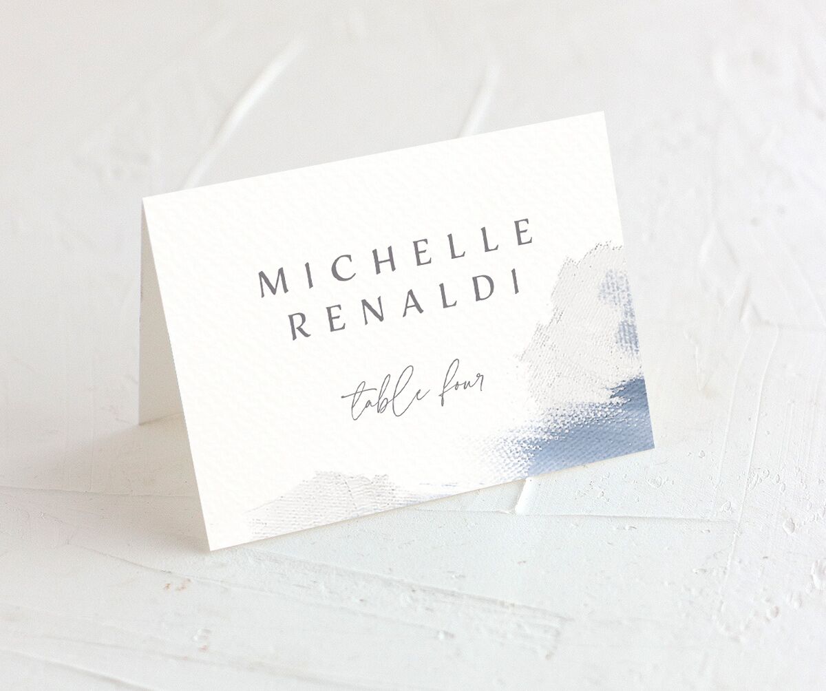 Painted Brushstroke Place Cards front in French Blue