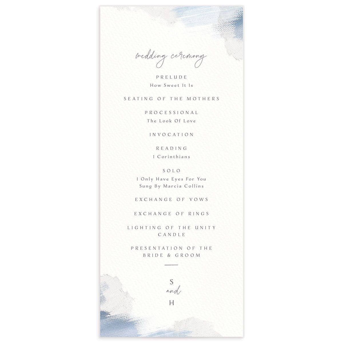 Painted Brushstroke Wedding Programs front in French Blue