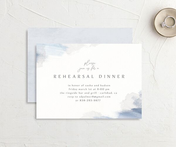 Painted Brushstroke Rehearsal Dinner Invitations front-and-back in French Blue