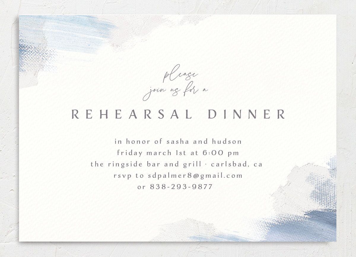 Painted Brushstroke Rehearsal Dinner Invitations front in French Blue