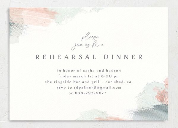 Painted Brushstroke Rehearsal Dinner Invitations front in Jewel Green