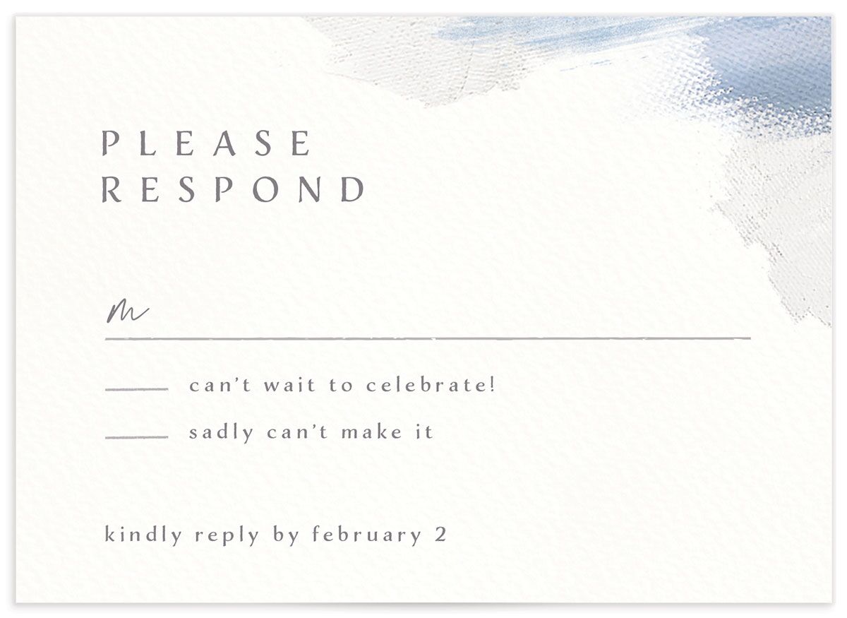 Painted Brushstroke Wedding Response Cards front in Blue