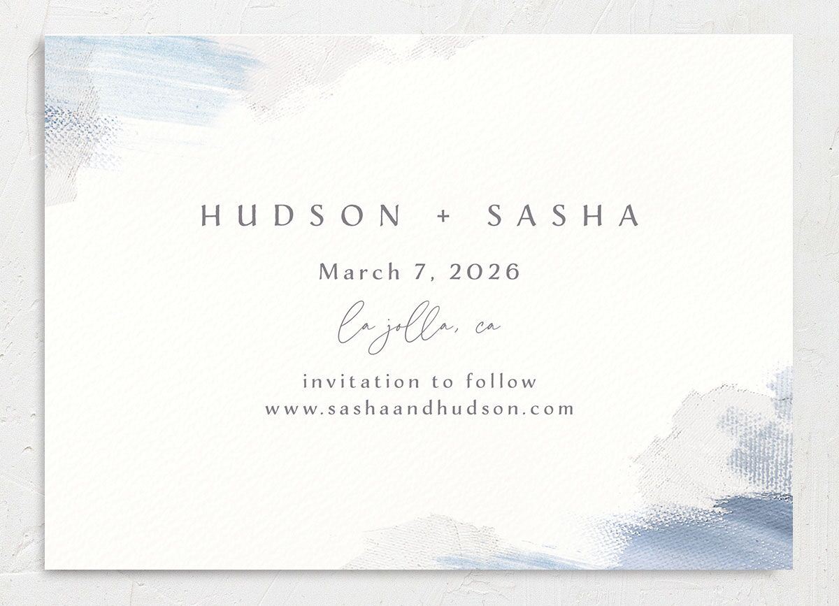 Painted Brushstroke Save the Date Cards back in French Blue