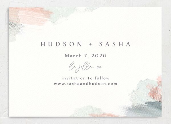 Painted Brushstroke Save the Date Cards back in Green