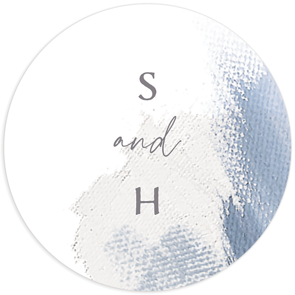 Painted Brushstroke Wedding Stickers front in French Blue