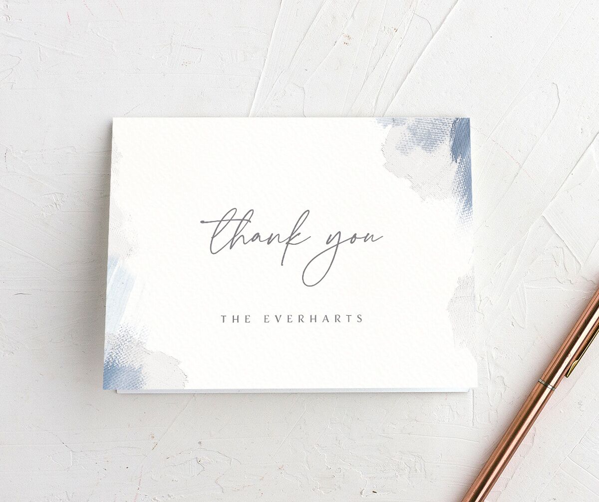 Painted Brushstroke Thank You Cards front in French Blue