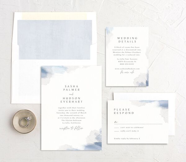 Painted Brushstroke Wedding Invitations suite in French Blue
