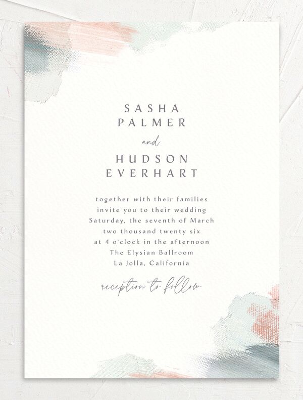 Painted Brushstroke Wedding Invitations front in Jewel Green