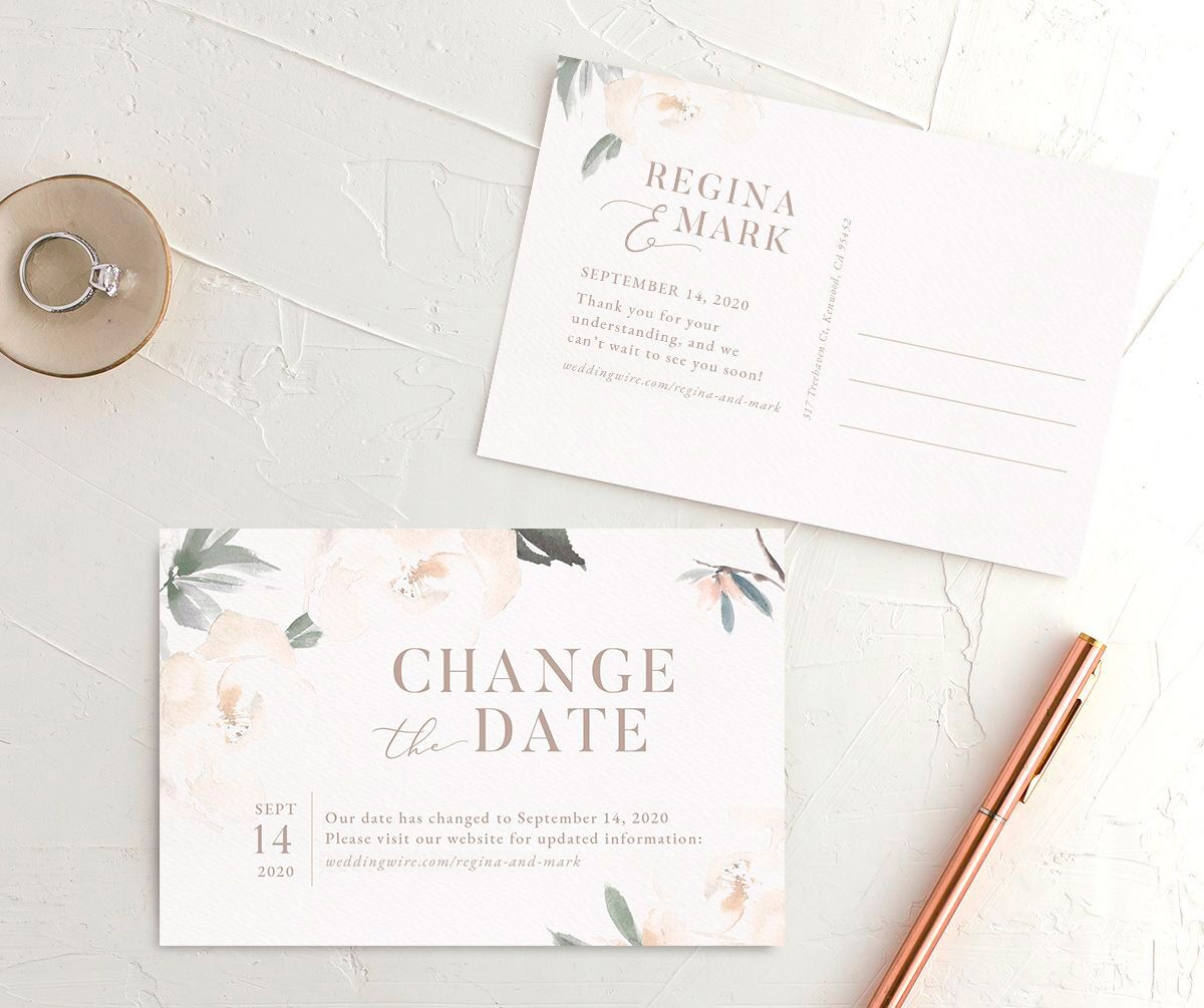 Floral Elegance Change the Date Postcards front-and-back in Jewel Green