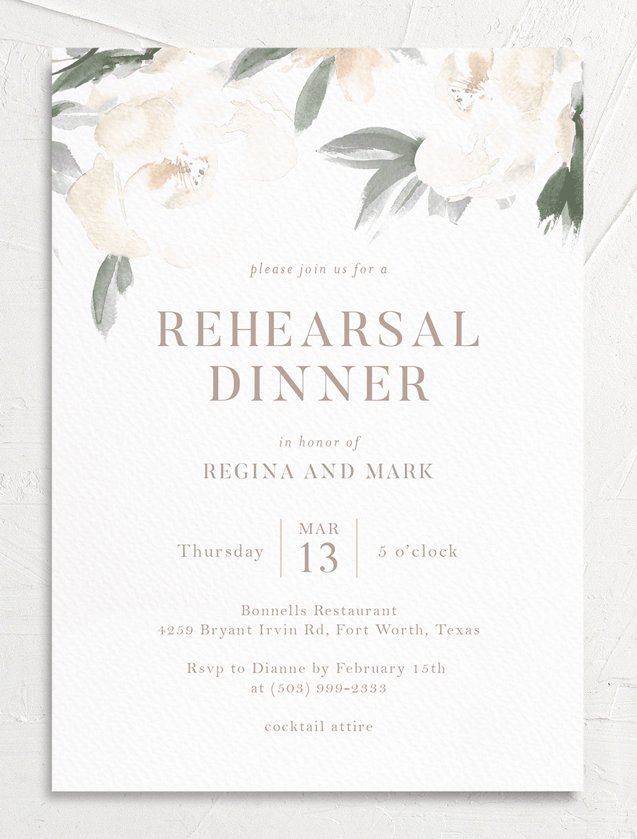 Floral Elegance Rehearsal Dinner Invites front in Jewel Green