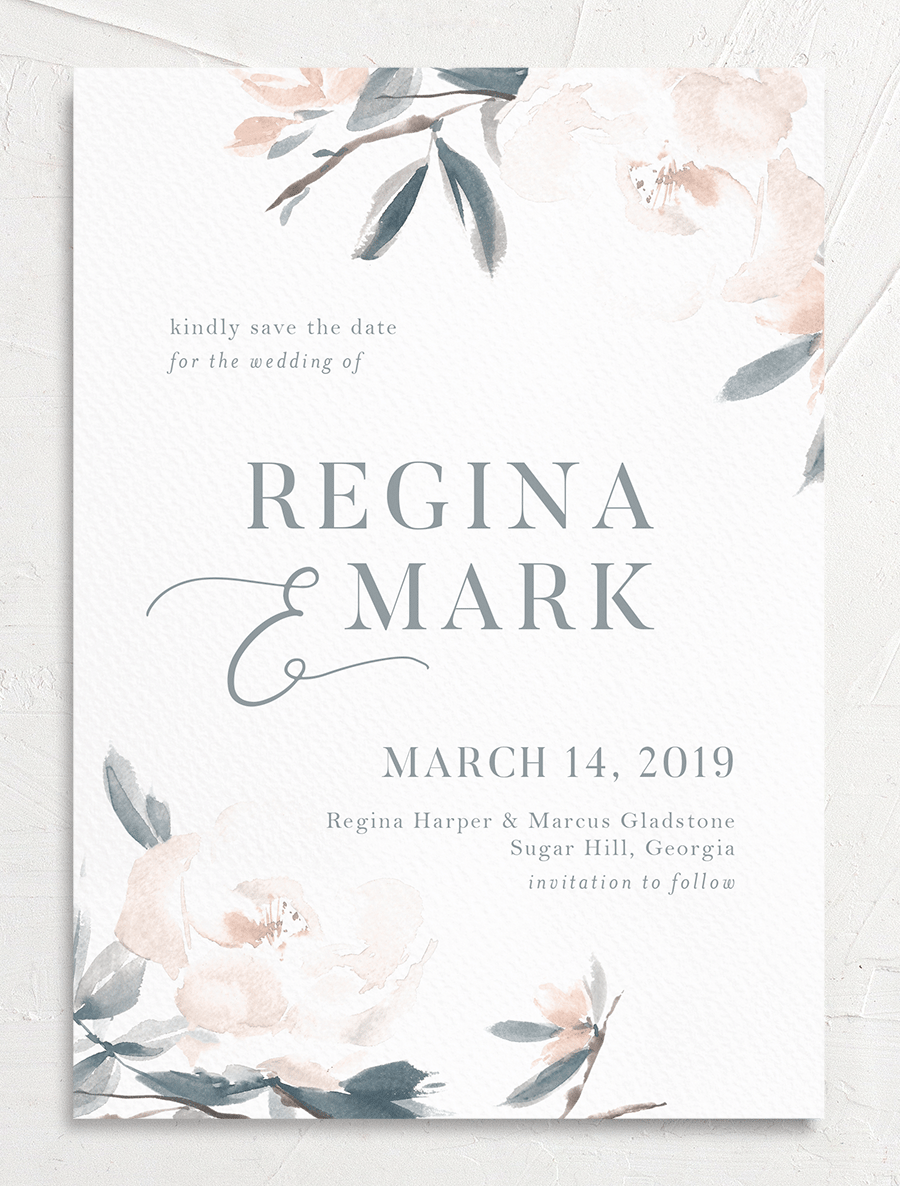 Floral Elegance Save the Date Cards front in French Blue