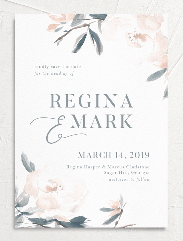 Floral Elegance Save the Date Cards front in French Blue