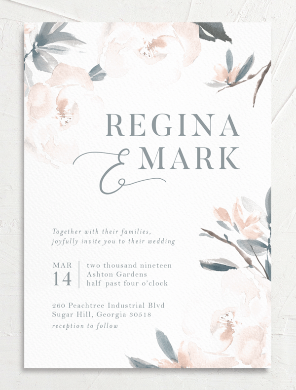 Floral Elegance Wedding Invitations front in French Blue