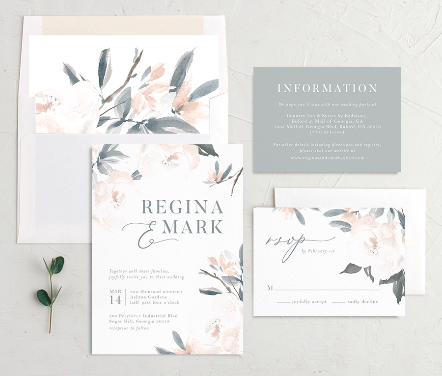 Floral Elegance Wedding Invitations suite in French Blue