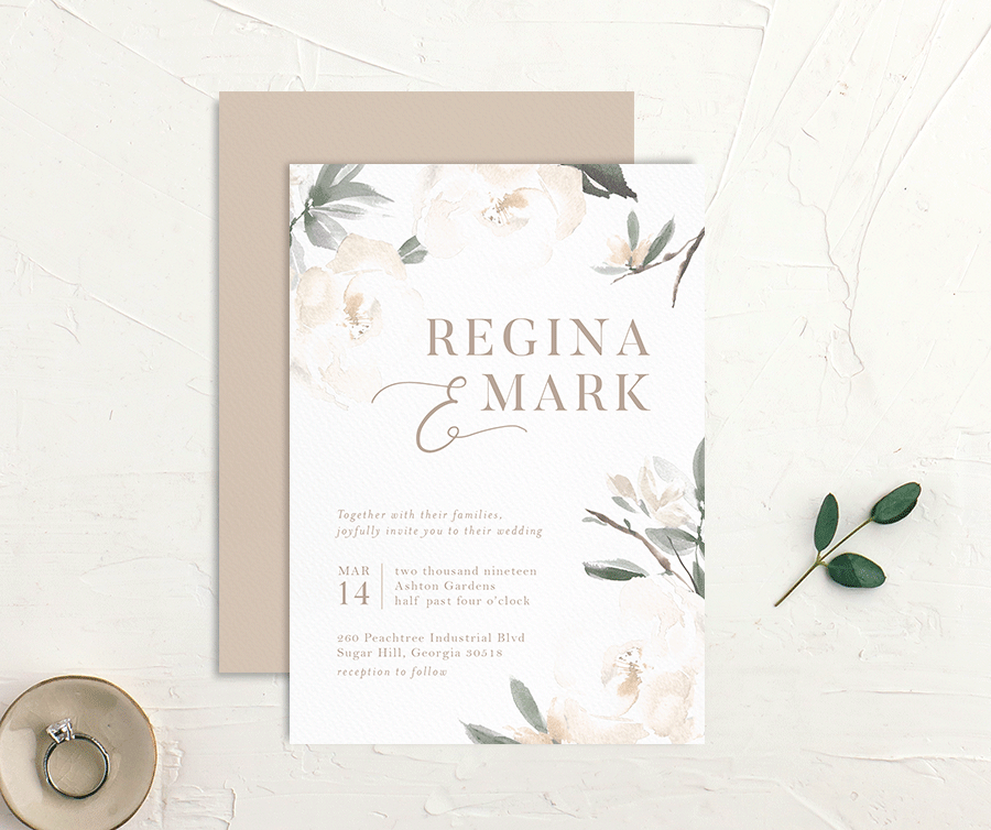Floral Elegance Wedding Invitations front-and-back in Jewel Green