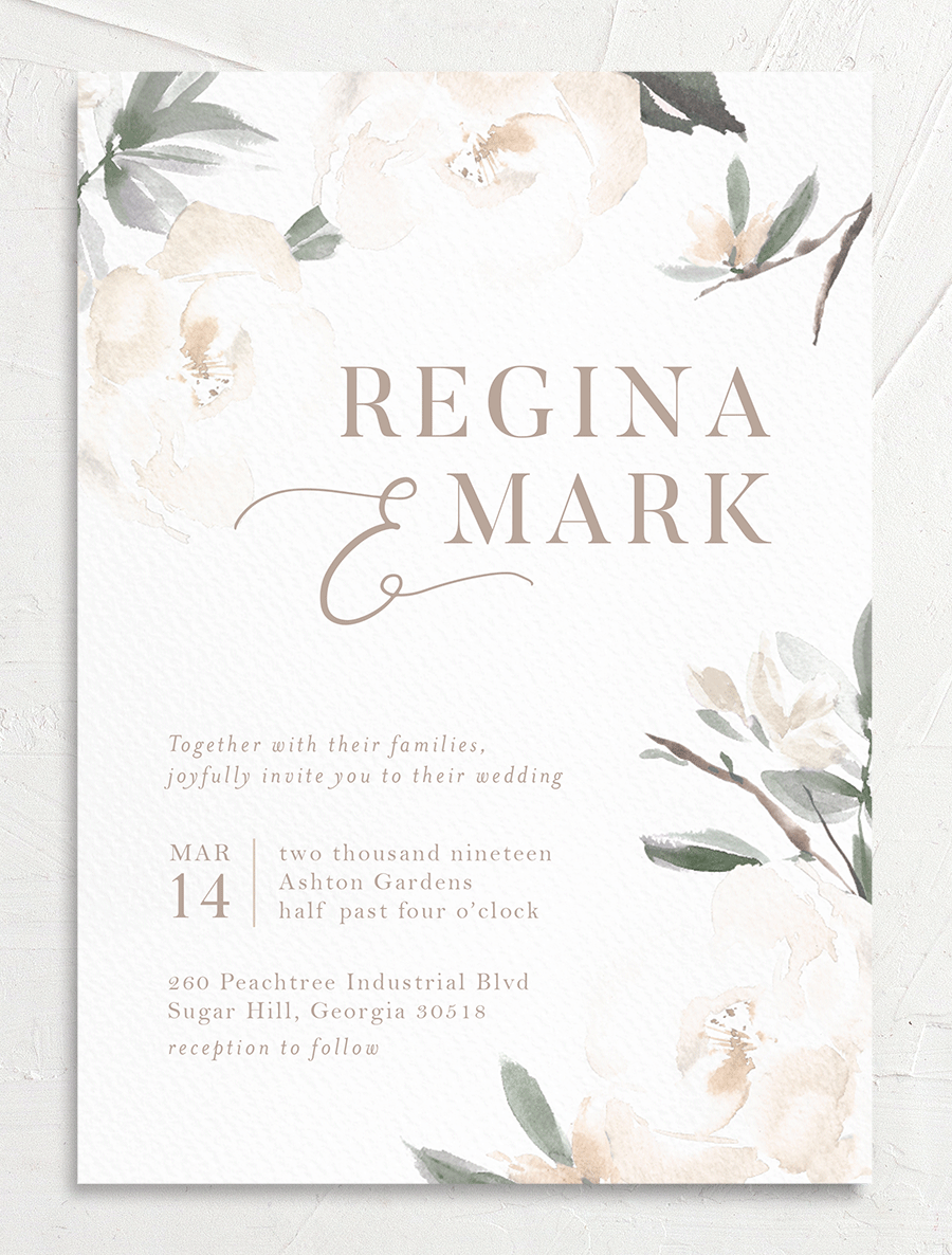 Floral Elegance Wedding Invitations front in Jewel Green