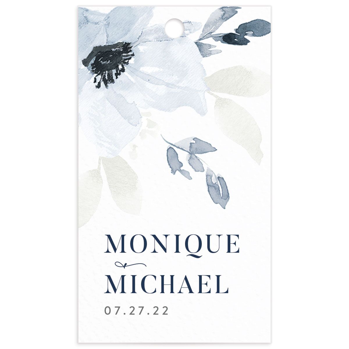 Watercolor Bloom Favor Gift Tags front in French Blue