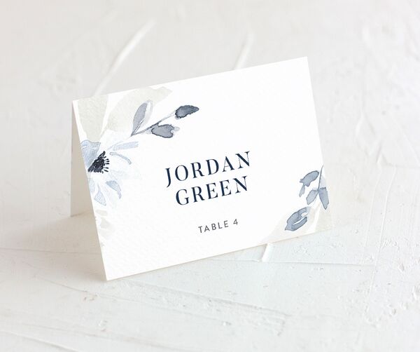 Watercolor Bloom Place Cards front in French Blue