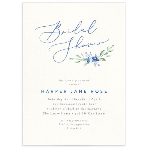 Watercolor Crest Bridal Shower Invitations - Cornflower