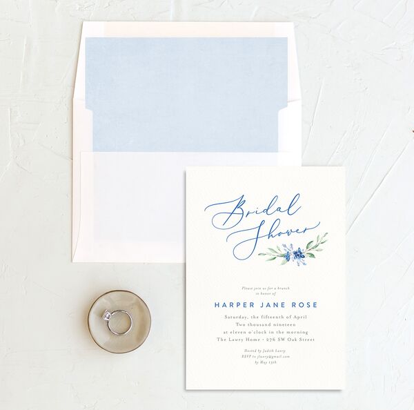 Rustic Emblem Bridal Shower Invitations envelope-and-liner in French Blue