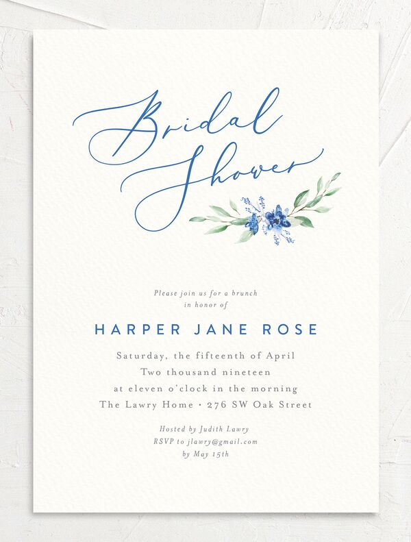 Rustic Emblem Bridal Shower Invitations front in French Blue