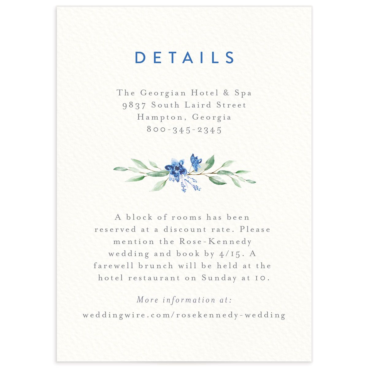 Rustic Emblem Wedding Enclosure Cards front in French Blue