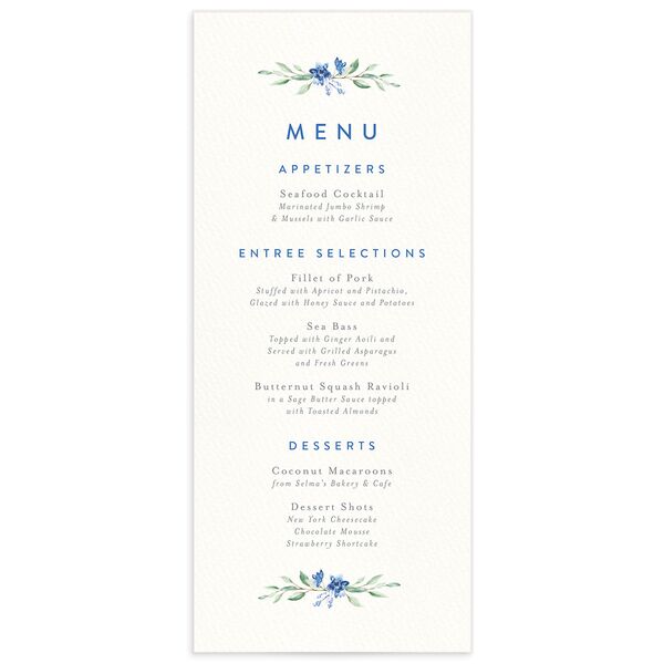 Rustic Emblem Menus front in French Blue