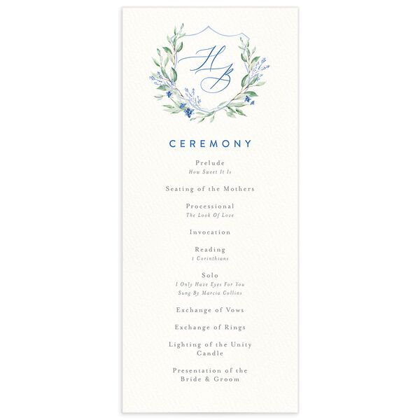 Rustic Emblem Wedding Programs front in French Blue