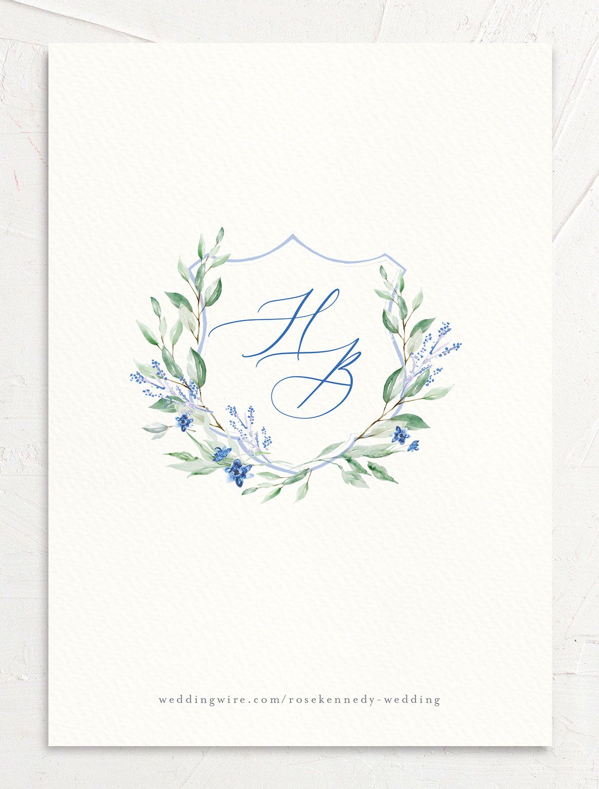Rustic Emblem Save the Date Cards back in French Blue