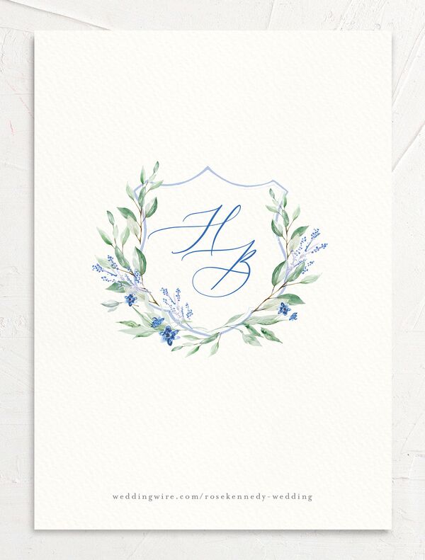 Rustic Emblem Save the Date Cards back in French Blue