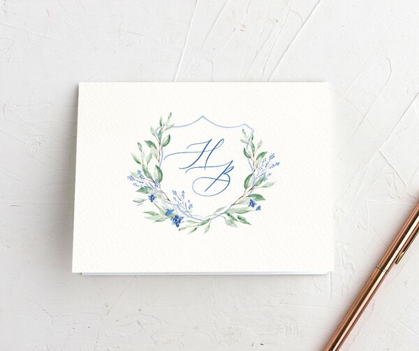 Rustic Emblem Thank You Cards front in French Blue