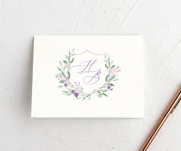 Rustic Emblem Thank You Cards front in Purple