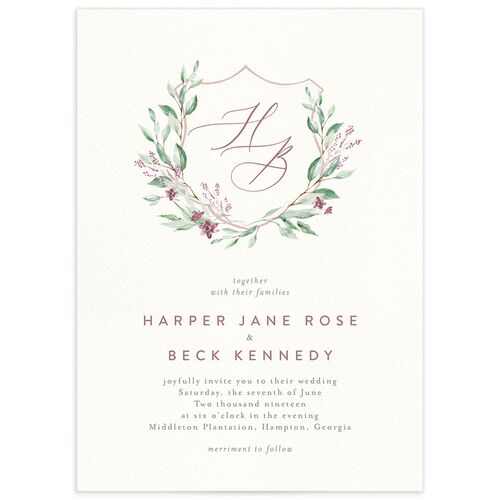 Rustic Emblem Wedding Invitations - Rose Pink
