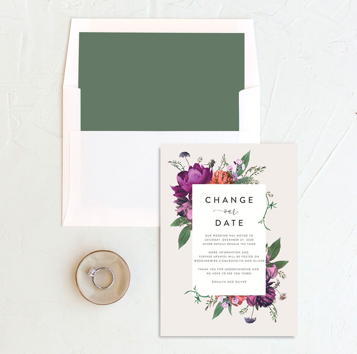 Classic Garden Change the Date Cards envelope-and-liner in Jewel Purple